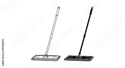 Two cleaning mops displayed in a striking black silhouette high quality