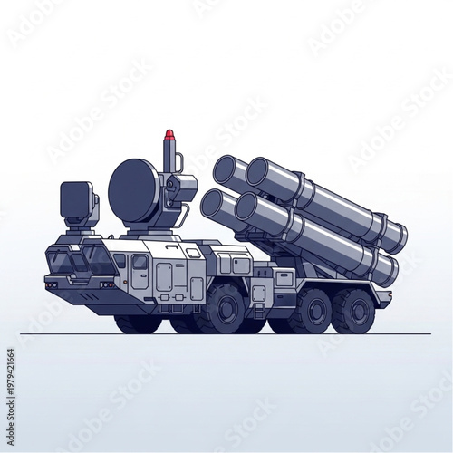 Military Missile Launcher Vehicle Side View.