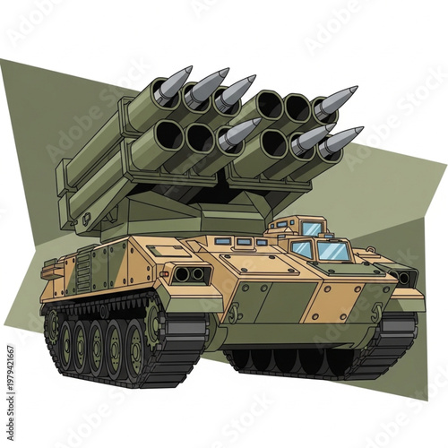 Military Tank with Multiple Rocket Launchers.