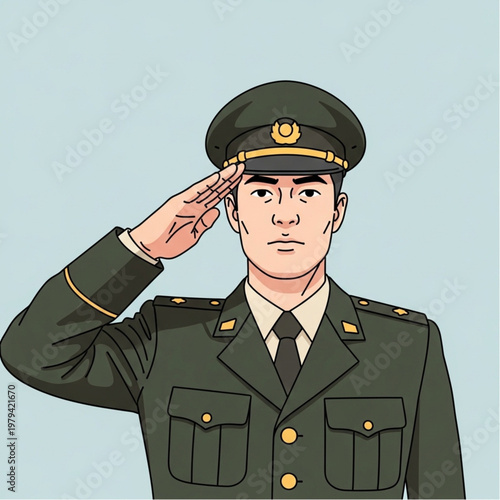 Military Officer Saluting in Uniform.