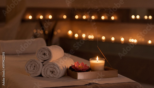 spa relaxing ambience soft colors candle lotus flower