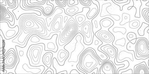 Ocean topographic line map with curvy wave isolines vector illustration. Abstract topographic contours map background, Vector contour topographic map. Cartography texture abstract banner use.	