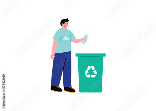 ゴミ箱にゴミを捨てる男性のイラスト