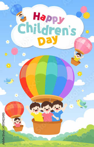 Colorful children's day illustration with toys and balloons