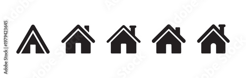 House icons collection vector graphics simple solid black shapes with transparent background.