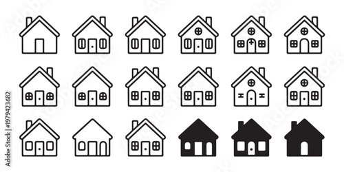 Outline and solid house icons vector graphics on transparent background for apps and web.