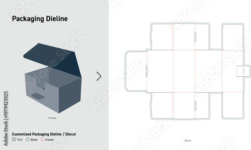 Lockable Mailer Box Packaging Dieline Die Cut Carton with Handle Slot Ecommerce Takeaway Box Template