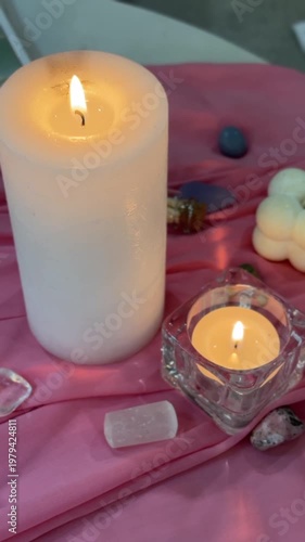 fire burns in the testimonies on the tarot reader's table with various stones