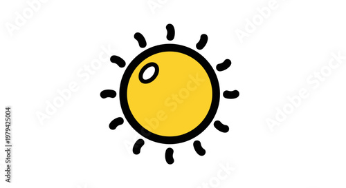 Simple Yellow Sun Doodle Illustration, Hand-Drawn Weather Icon Vector Isolated on White Background