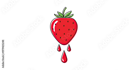 Fresh Red Strawberry Vector Illustration with Juicy Droplets Isolated on White