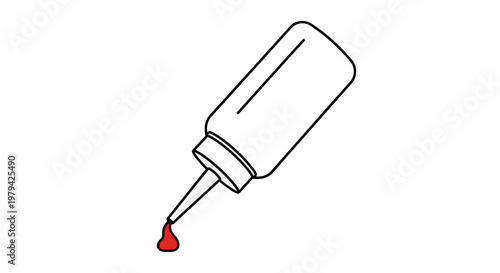A simple line drawing of a squeeze bottle with a drop of red liquid falling from its nozzle.