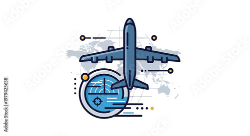 Airplane flying around the globe travels.