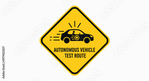 Autonomous Vehicle Test Route Sign with Car Icon.