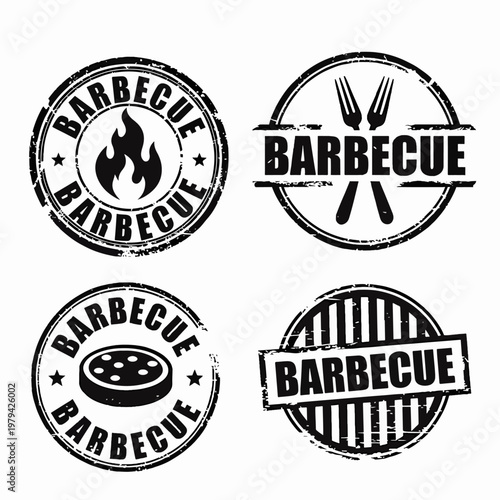 Black and white barbecue stamp icons for restaurant or menu