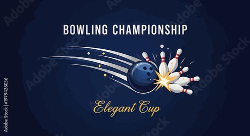 Bowling Championship Elegant Cup with Ball and Pins.