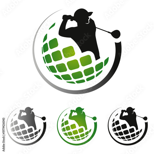 Golf Player Silhouette Logo with Globe Shape – Modern Sports Vector Design