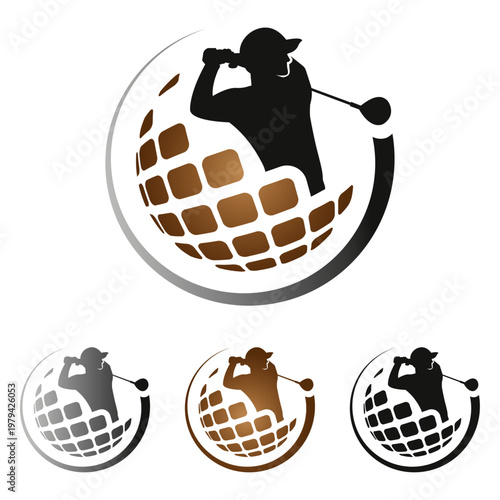 Golf Player Silhouette Logo with Globe Shape – Modern Sports Vector Design
