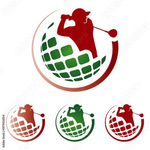 Golfer Swing Logo in Circular World Pattern – Sport Emblem Vector