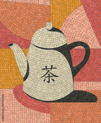 Retro style teapot, vector mosaic art composition