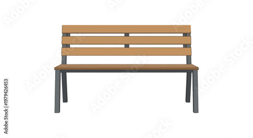 Modern vector illustration of an empty outdoor park bench with wooden slats and metal legs