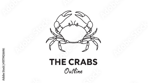 Crabs outline logo with clean black line art and the text THE CRABS for brand identity featuring crab, marine, sea life with ocean and crustacean