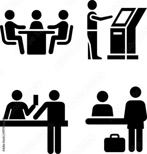 Airport Service and Business Meeting Minimalist Pictogram Set