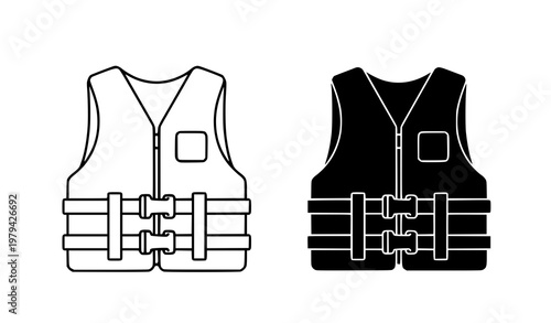 Safety Life Vest Icon. Life Jacket Silhouette and Outline Vector Illustration