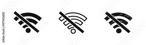 No Wifi Connection Icons Set, Disconnected Internet Sign
