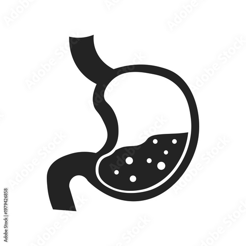Silhouette isolated illustration of the stomach organ and the fluid inside it for advertising, banners, and health service educational images about stomach health.