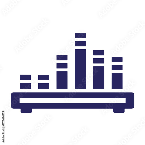 Dark blue of a soundboard with faders, audio mixing console white background