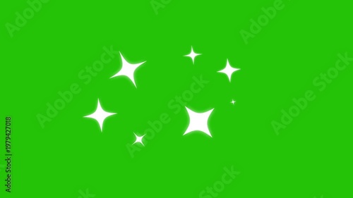 Exploion fireworks, Sparkling Stars Animation white color, Green background, night sky, looping animation.