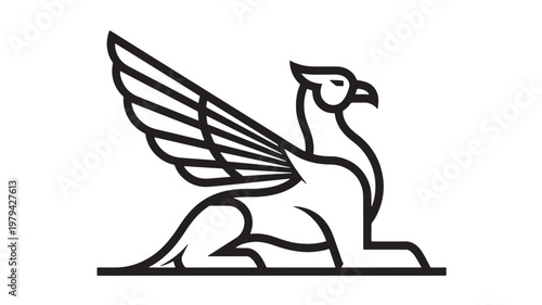 Eagle shield logo design with bold black wing lines and a detailed bird head mascot on white background