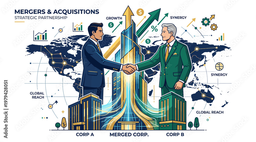 Obraz premium Mergers and Acquisitions Strategic Partnership Concept Vector