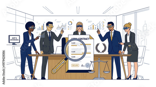 LegalTech and Smart Contract Virtual Reality Concept Vector