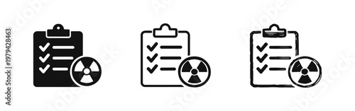 Nuclear Safety Inspection Checklist Clipboard Icon Set for Radioactive Monitoring and Compliance