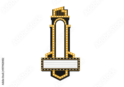 Vintage theater marquee sign with illuminated bulbs and blank space for text