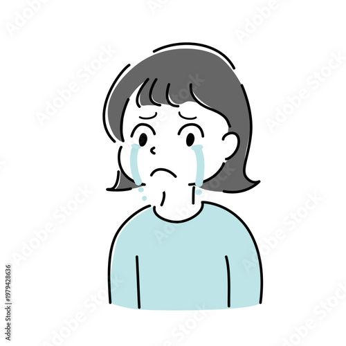 涙する女性 感動 ストレス 憂鬱 不安 トラブル 心配 シンプル イラスト 案内,説明,ポイント,解説 人物 ベクター/ crying woman simple illustration sad impressed worry stressed trouble character vector