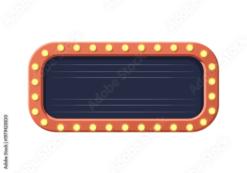 Retro illuminated marquee sign with empty space for text and vintage bulb border