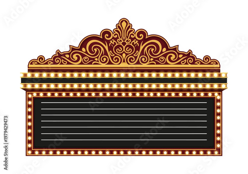 Ornate Marquee Sign with Blank Space for Text and Decorative Golden Accents