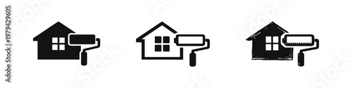 House Painting Icons Set, Home Renovation and Decoration Symbols, Silhouette, Outline and Sketch Styles