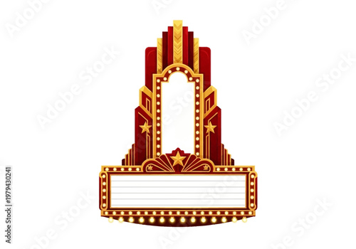 Iconic Art Deco Marquee With Empty Marquee Sign For Text Display On White Background