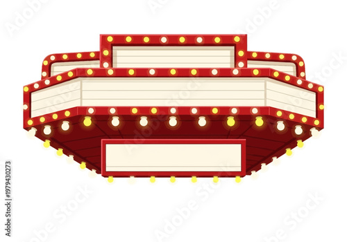 Vintage marquee illuminated with glowing bulbs, perfect for retro cinema or theater