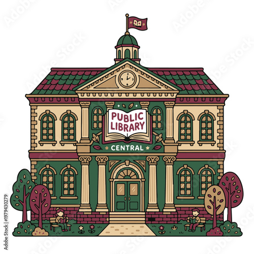 Public library building with columns.