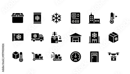 Collection of refrigeration and cooling system icons.