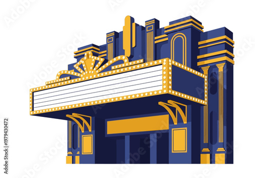 Retro cinema marquee with a blank marquee board for text or graphics