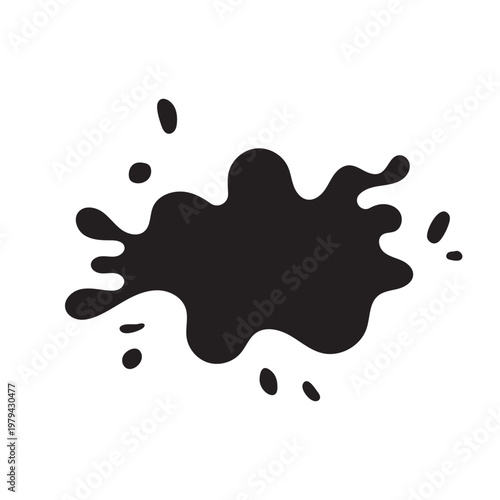 Oil shortage black scattered amorphous droplets, fluid spill pattern on white background.