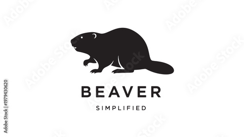 Beaver animal logo silhouette with simple vector style and brave slogan typography on white background