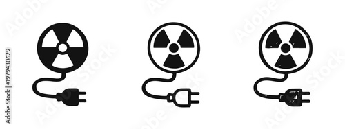 Atomic Energy Plug Icons Set, Nuclear Power Source Symbol, Vector Illustration