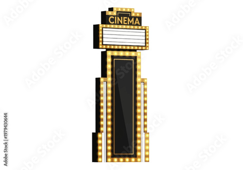Vintage Cinema Marquee Sign with Marquee Lights and Retro Advertisement Board