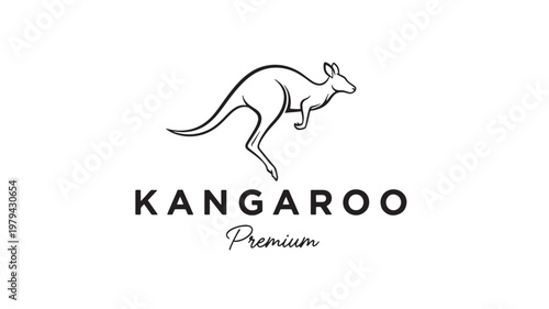 Kangaroo logo icon with line art kangaroo jumping and premium typography for brand identity and apparel design